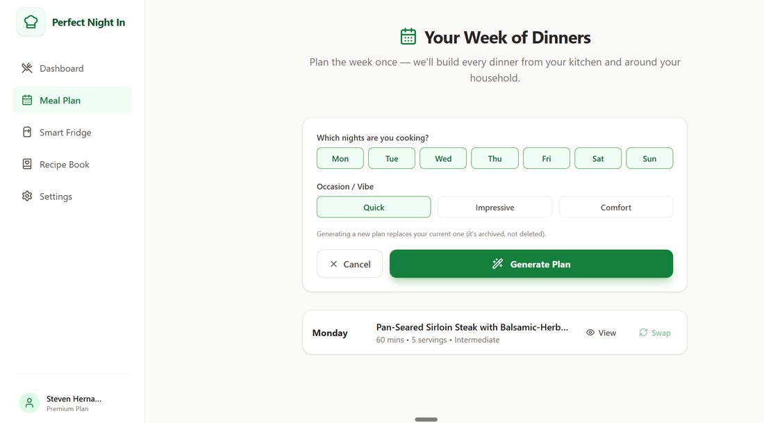 The Perfect Night In: a week of dinners generated from what's in your kitchen